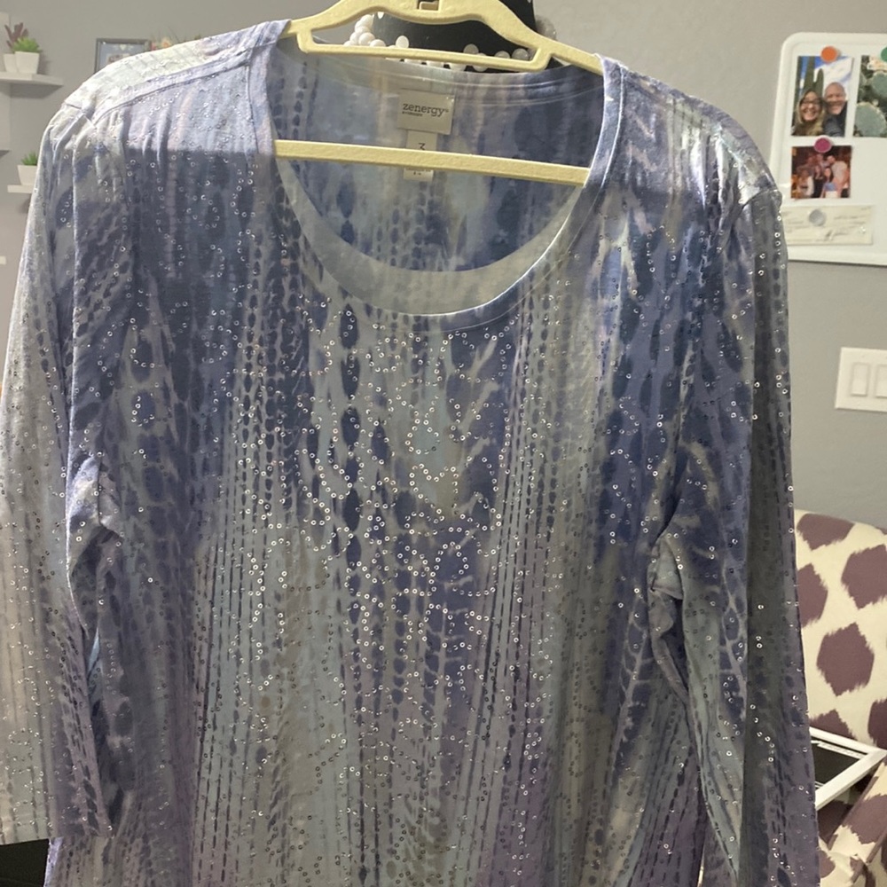 Sparkly blue and cream top